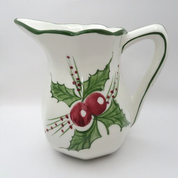 RCCL Portugal Hand Painted Holly Berries Ceramic Christmas Holiday Pitcher Jug - Picture 5 of 15